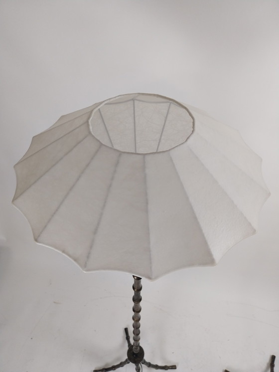 Image 1 of 1 x lot de 2 lampadaires en métal imitation bambou avec abat-jour cocon ELGO. Années 1970