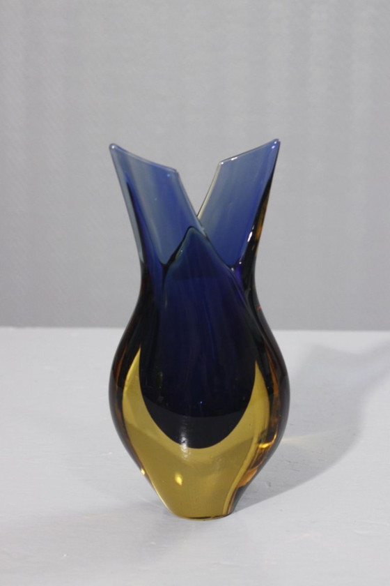 Image 1 of Vintage vrijgevormde vaas ondergedompeld Muranoglas Sommerso Poli Italië jaren 70