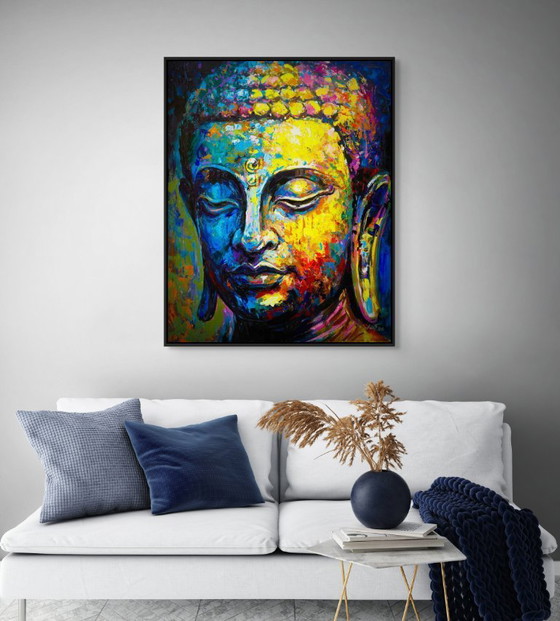 Image 1 of Unique hand-painted Buddha painting “Radiant Silence” – Seksak Jaichumchen – 80×100 cm