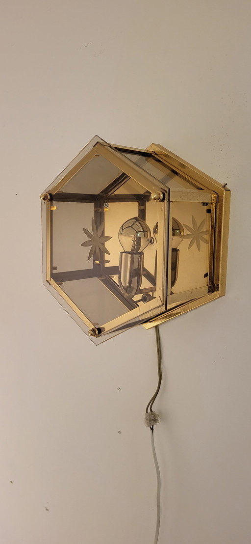 Art Deco Style 1980s Hectagonal Glass Wall Lamp