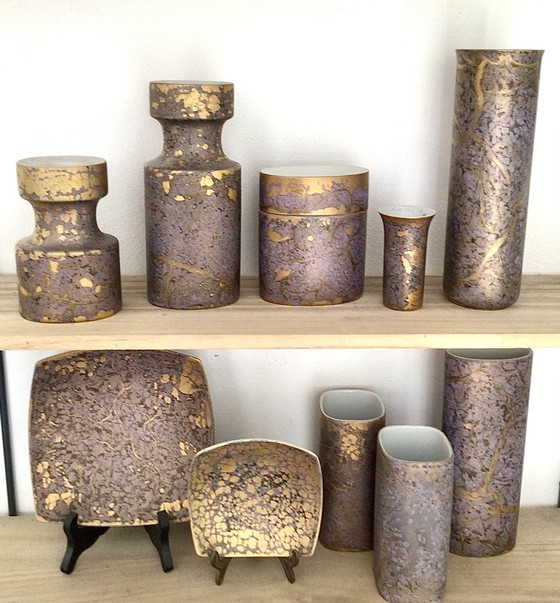 Image 1 of Rosenthal, Dressler 'Goldfeuer' jarrones, caja con tapa, candelabros, cuencos