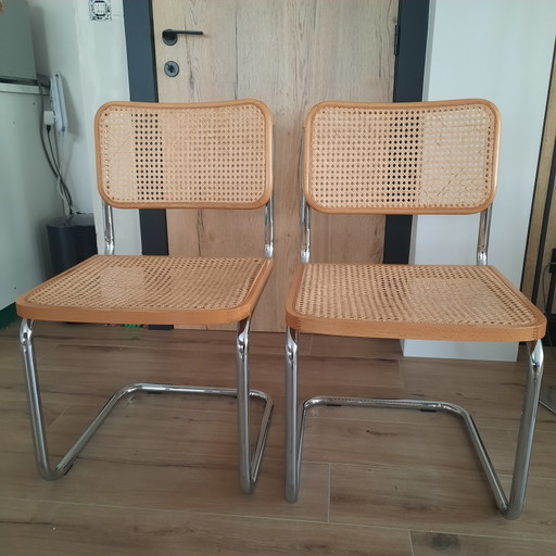 6 Sedie da pranzo Marcel Breuer – eetkamerstoelen, Metal, Rattan