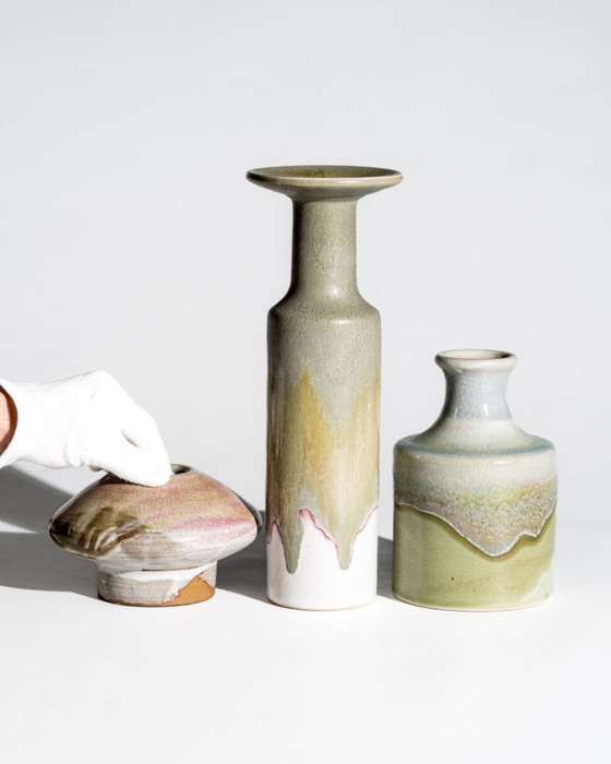 Image 1 of Barbara Stehr Organic Drip Glaze Ceramic Vase Trio – Germany, 1980s–1990s