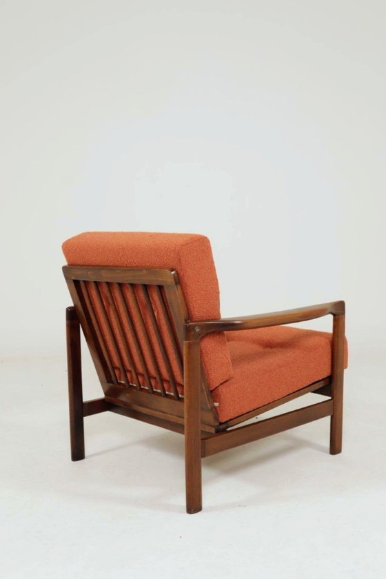 Image 1 of Poltrona vintage con cuscini arancioni papaya, design classico, poltrona lounge MCM, 1960, Polonia