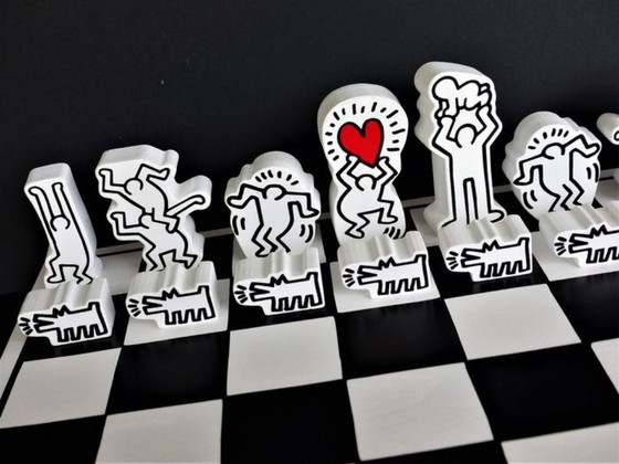Image 1 of Keith Haring Schachset, schwarz-weiß, neu!!!