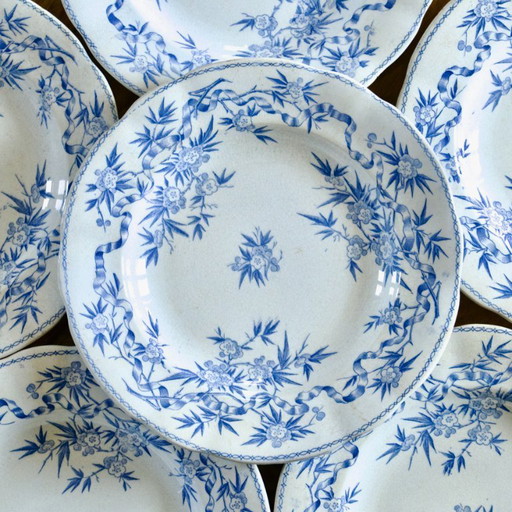 19th century Sarreguemines "Epine" ironstone plates (6AC)