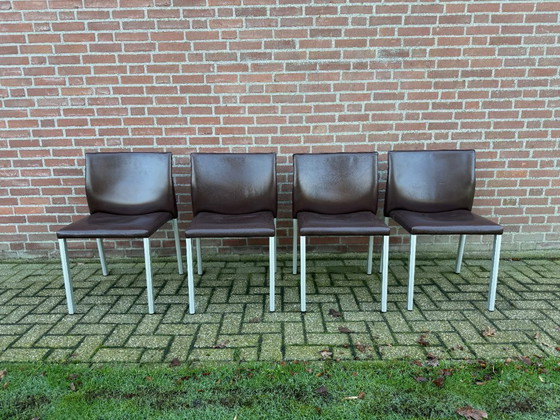 Image 1 of 4x Leolux Myto dining chairs brown leather.