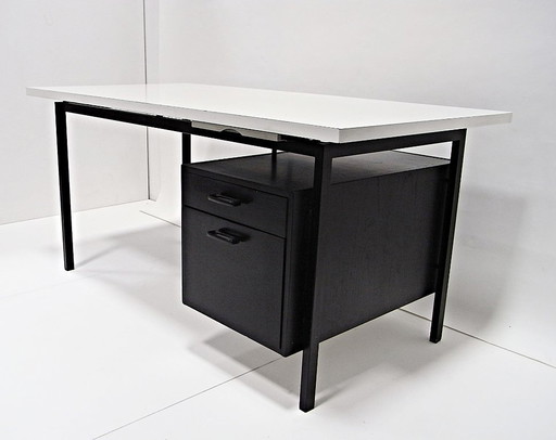 Writing Desk in Black Stained Oak with White Lacquered Top by Herbert Hirche for Christian Holzäpfel KG, Germany, 1960s