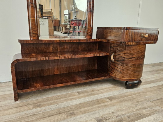 Image 1 of Art Deco kaptafel van wortelnotenhout met spiegel