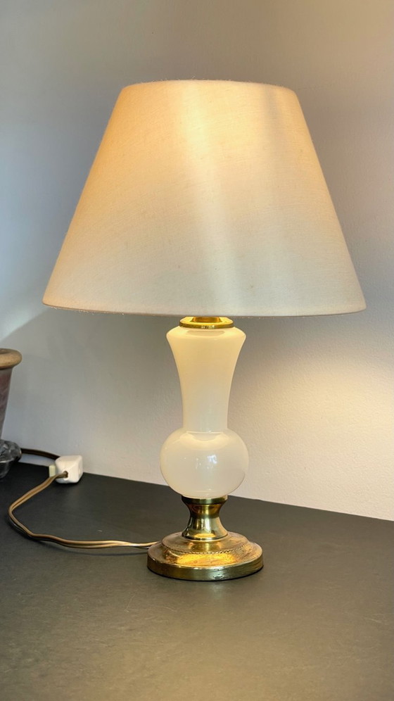 Image 1 of LAMPE Verre OPALIN et Laiton VINTAGE
