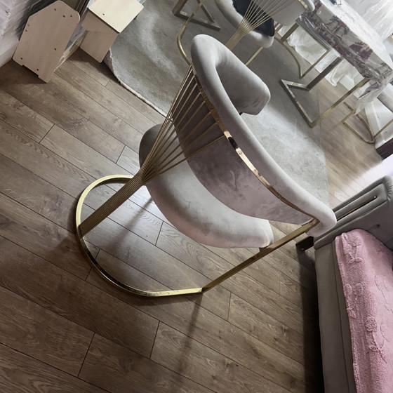 6 Beige Chairs, Mirror Glass Dining Table with Gold, Mirror Glass TV Cabinet with Fireplace – ferah (photo 3 of 7)