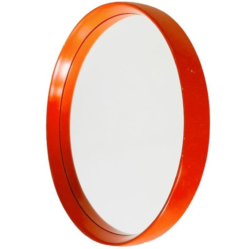 Mid - Century space age mirror orange wood O.W. Hack 1960's