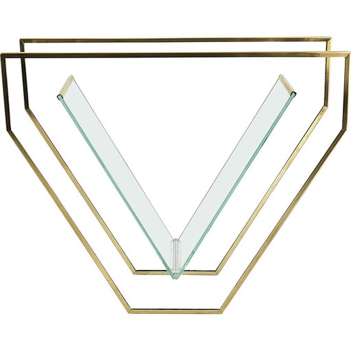 Vase vintage en verre et laiton, 1980