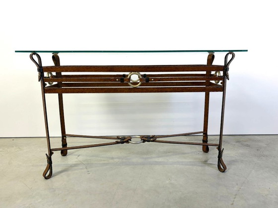 Hermes Style Console, 1970s – Glass, Leather (photo 6 of 10)