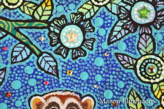 Image 1 of Piccolo dipinto raffigurante un animale notturno, dipinto a mano, nuovo, 15 x 10 cm