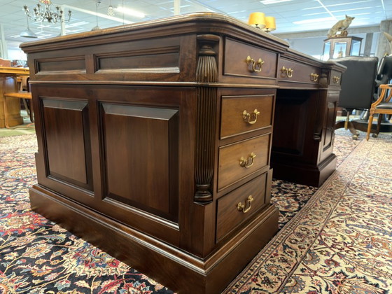 Scrivania da Partner Vintage Inglese Classica – Scrivanie, Leather, Wood (photo 7 of 20)