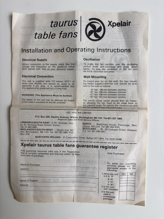 Vintage Ventilator XPELAIR-TAURUS T12 – Decoratie, Metal, Plastic (photo 9 of 10)
