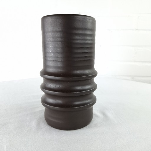 Vintage ribbed vase brown ceramic 1970s wabi sabi brutalist japandi