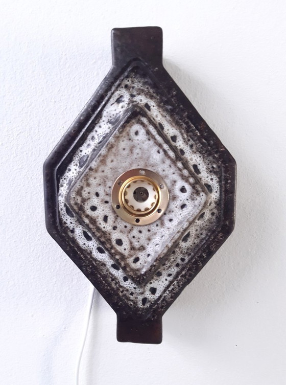 Image 1 of 1 van 2 PAN Leuchten mcm vintage keramieken wandlamp in bruin/grijstinten, west germany fat lava stijl, keramische wandlamp, spa