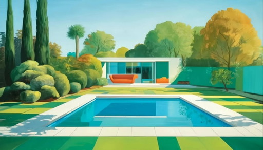 XXL Mid-Century Pool 01 Architecture – Quadro da parete in vetro acrilico di alta qualità 170 × 100 cm (photo 2 of 6)