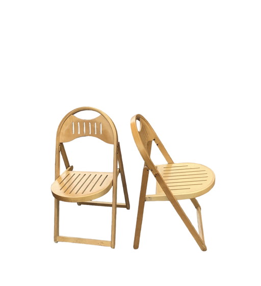 Paar 2 Mid-Century-Klappstühle aus Buche