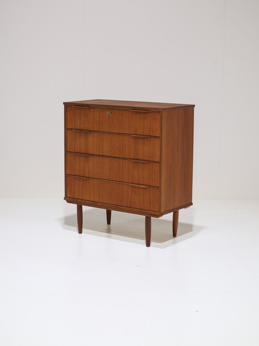 Grande cassettiera in teak, stile vintage danese, con 4 cassetti.