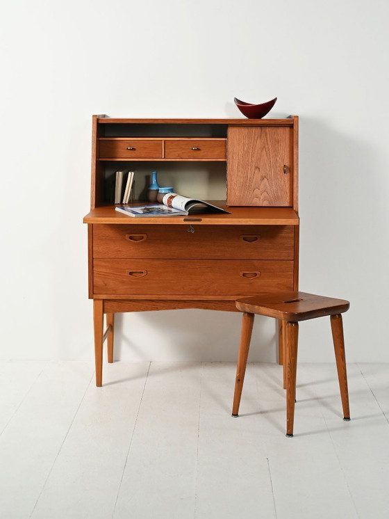 Image 1 of Secrétaire scandinavo in teak con specchio nascosto, anni '60