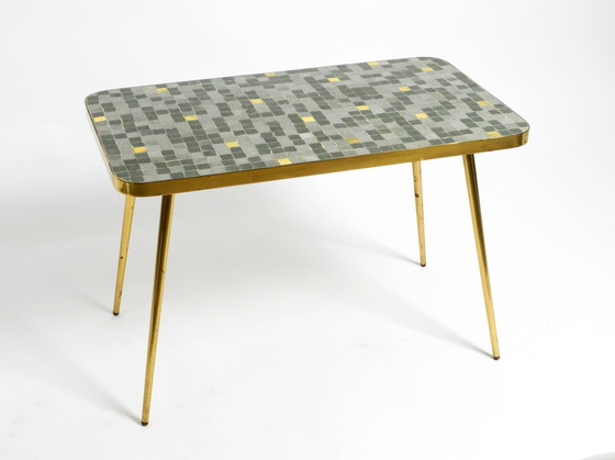 Image 1 of Beautiful Mid-Century Modern Brass Side Table With Mosaic Surface by Münchener Zierspiegel