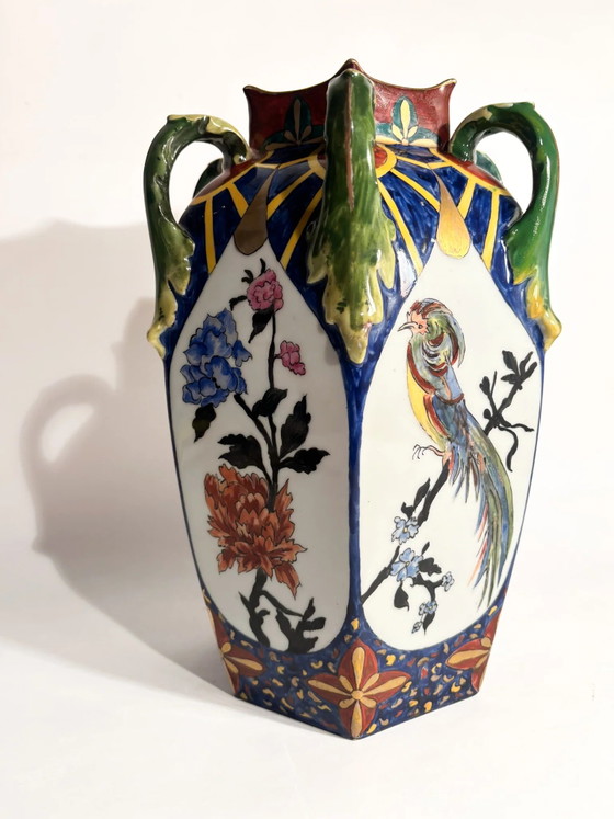 Czechoslovakian Ceramic Vase with Handles and Floral Motifs 1960s – Porcelain (photo 12 of 17)