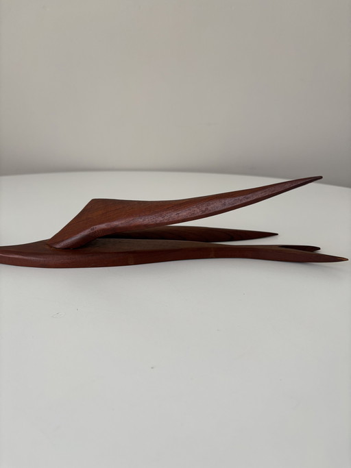 Pájaro de pared escandinavo de teca vintage de 50 cm