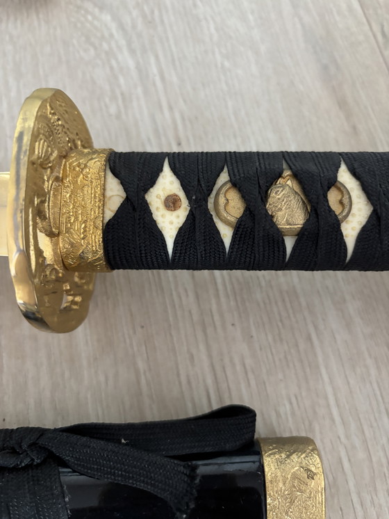 Image 1 of Decorative Daishō samurai sword set with wooden stand