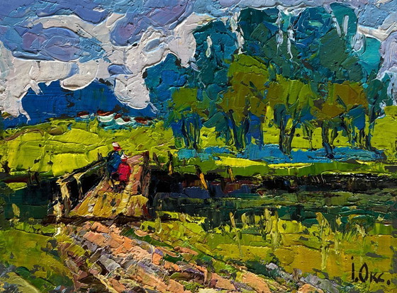 Image 1 of Original Oil Painting Summer Bridge Landscape To the other side