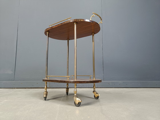 Image 1 of Chariot de bar italien en peau de chèvre laquée et parchemin par Aldo Tura, années 1960