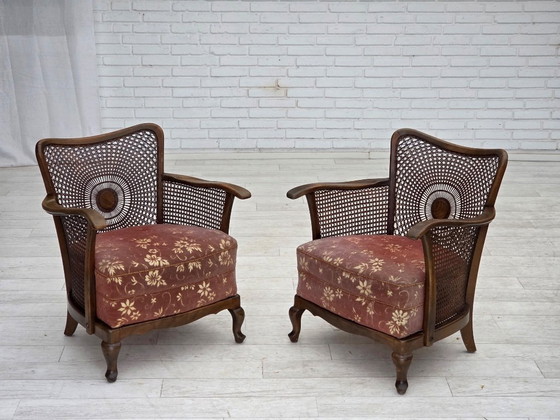 Image 1 of Poltrona danese, anni '50, velluto rosa salmone, rete metallica.