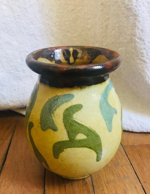 Vallauris Lunetta glazed terracotta vase