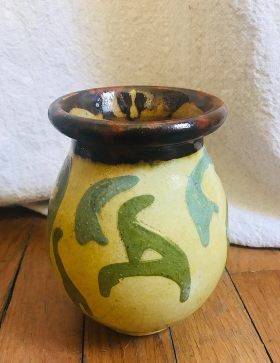 Image 1 of Vallauris geglazuurde terracotta vaas, Sauveur Lunetta vintage