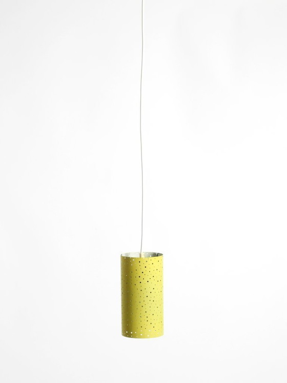 Image 1 of Beautiful mid-century pendant lamp in perforated metal, mustard yellow, by Ernest Igl for Hillebrand