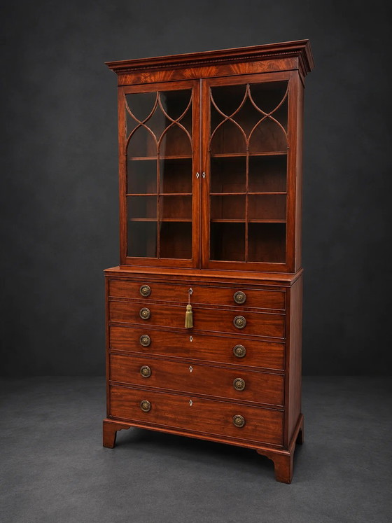 Antico Secretaire Vetrina in Mogano – Scrivanie (photo 2 of 2)