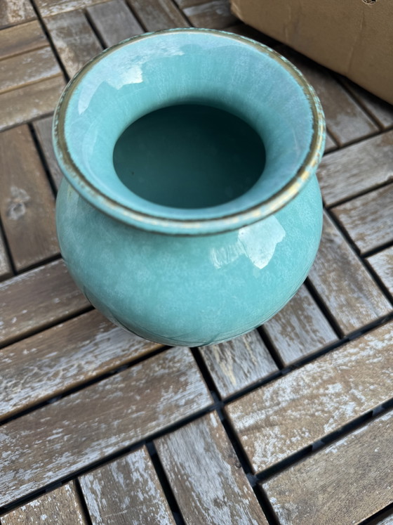 Image 1 of Vintage turquoise design vaas – Wim Visser voor De Sphinx Maastricht (jaren '50)