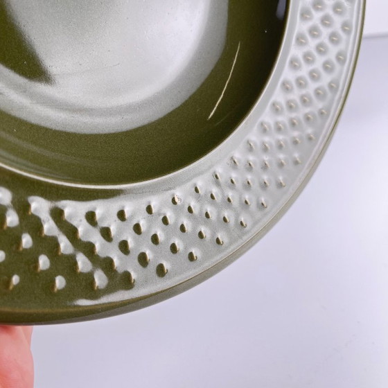 Image 1 of Set of 6 Genevieve Lethu soup plates, "Grain de riz" model, green