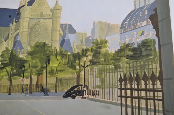 Französische Schule des 20. Jahrhunderts "Paris - Blick auf St Germain L'Auxerrois" Gouache Monogrammiert, (photo 6 of 11)