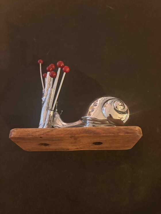 Image 1 of Cocktail picks Vintage 1930's French Snail Appetizer Forks Set 