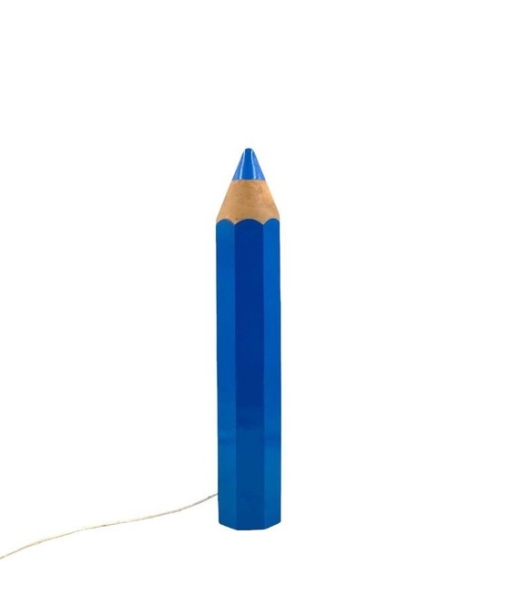 Image 1 of Michel Aroutcheff, postmodern blue Pencil table lamp, Ed. Vilac France 1980s