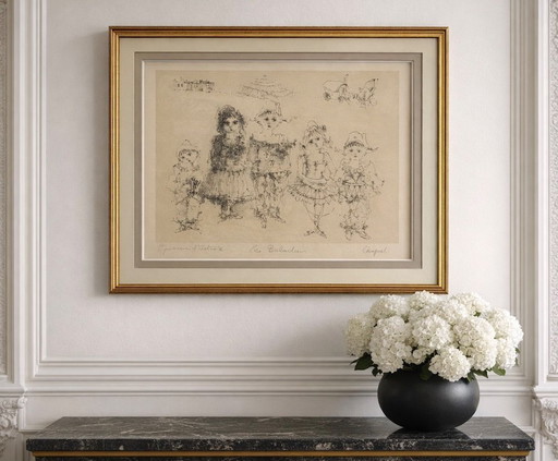 Reproduction of a drawing with original title and signature by Jean Pierre Chaput