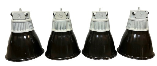 Set of 4 Industrial  Black Enamel Pendant Lamps from Elektrosvit, 1970s