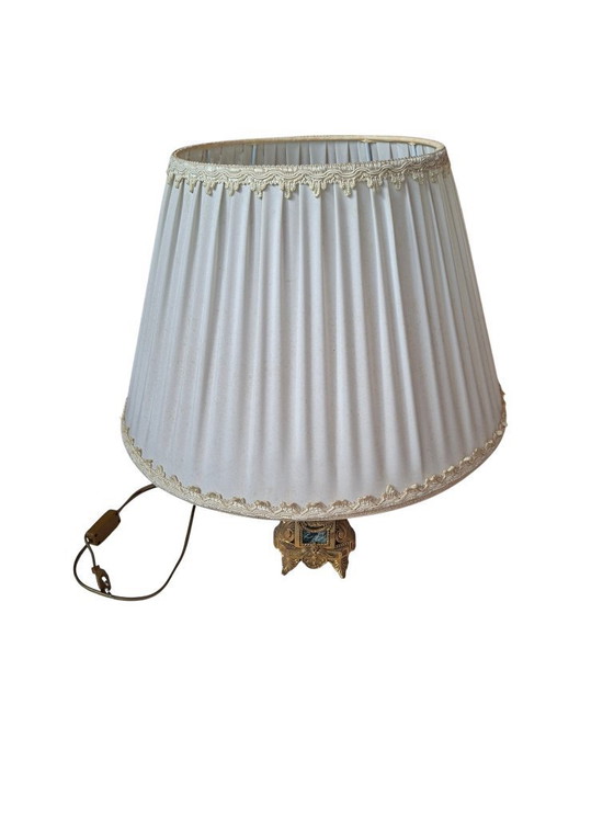 Image 1 of Vintage Neoclassical Style Table Lamp in Brass and Green Marble from the 1950s