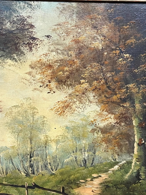 J. Somers, "Paesaggio boschivo." Olio su tela., Dipinti e disegni (foto 6 di 8)