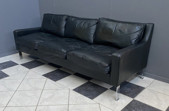 Image 1 of black leather Tecta 3-seat sofa by Hans Konecke 1960s 