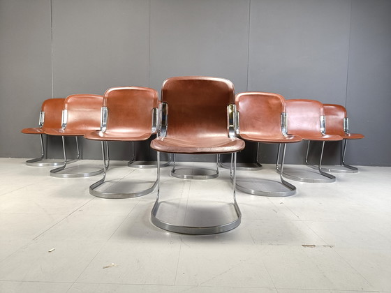 Image 1 of Set Of 10 Italian Leather Di Ning Chairs By Cidue, 1970S