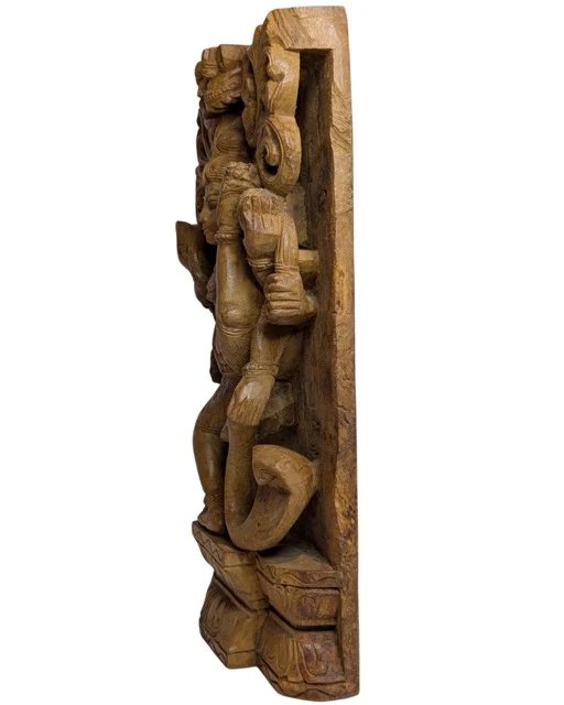 Antiek Houten Tempelreliëf van Shiva Nataraja Wanddecoratie – Zuid-India, 19e Eeuw – Beeldhouwkunst, Wood (photo 5 of 8)